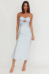 Vestido Longo Good Impression Double Twist Azul Aço