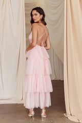 Vestido midi Auguste Tiered Frill con volantes color rosa rubor