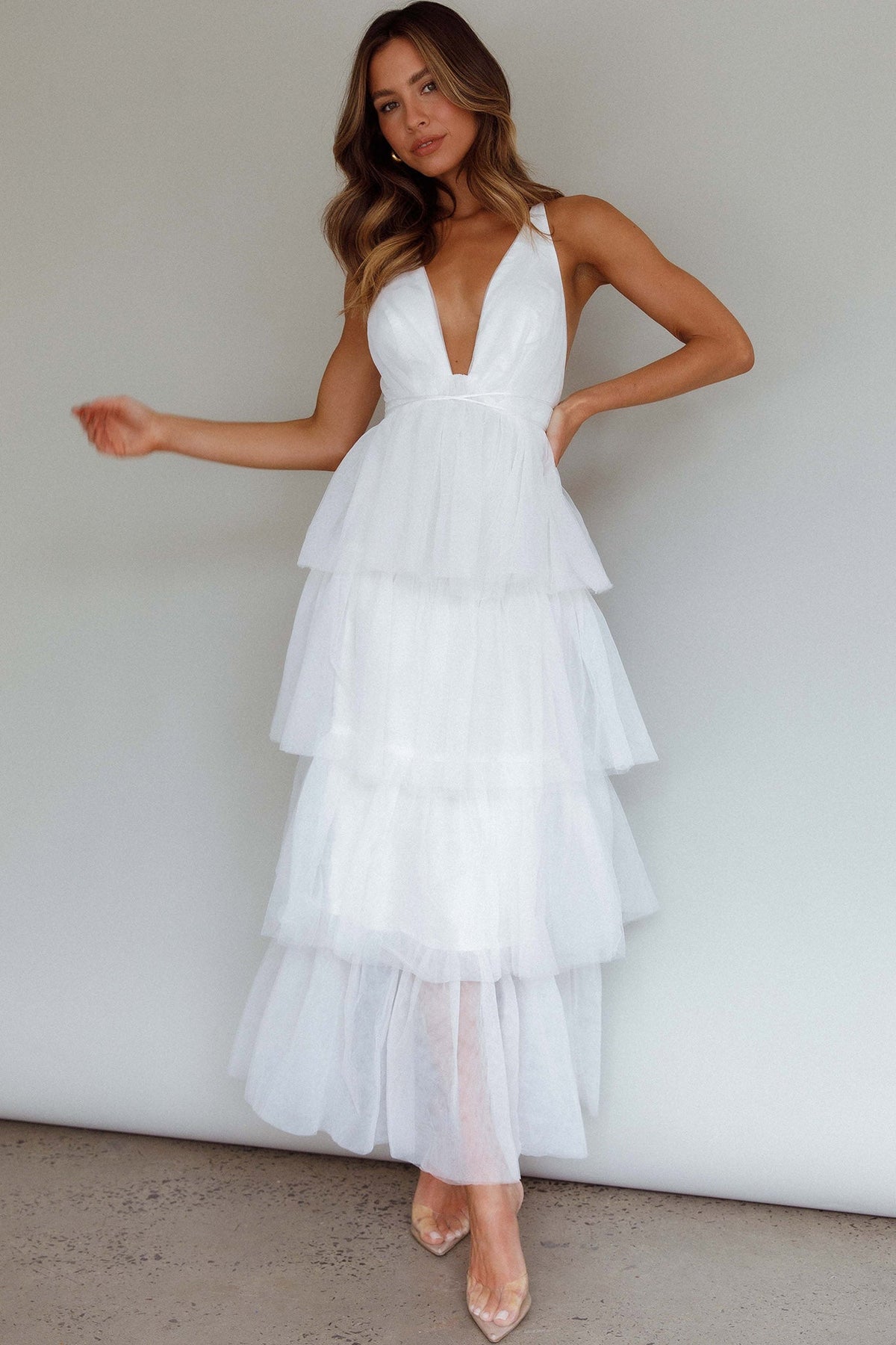 Vestido Midi Auguste com Babados em Camadas Branco