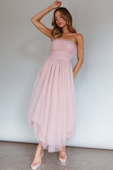 Fayette Vestido Midi sin Tirantes de Malla Color Rubor