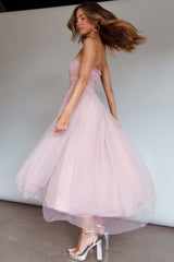 Fayette Vestido Midi sin Tirantes de Malla Color Rubor