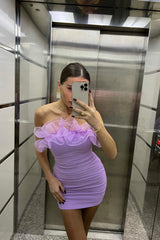 Vestido Marietha de Organza con Volantes en el Escote Lila