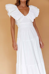 Maxivestido Kahlo Blanco con Volantes y Cuello Abullonado