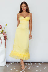 Vestido Midi Buona Sera Hem Decorativo Limão