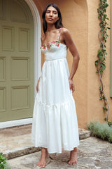 Vestido midi de corte A con apliques florales Rose Garden blanco
