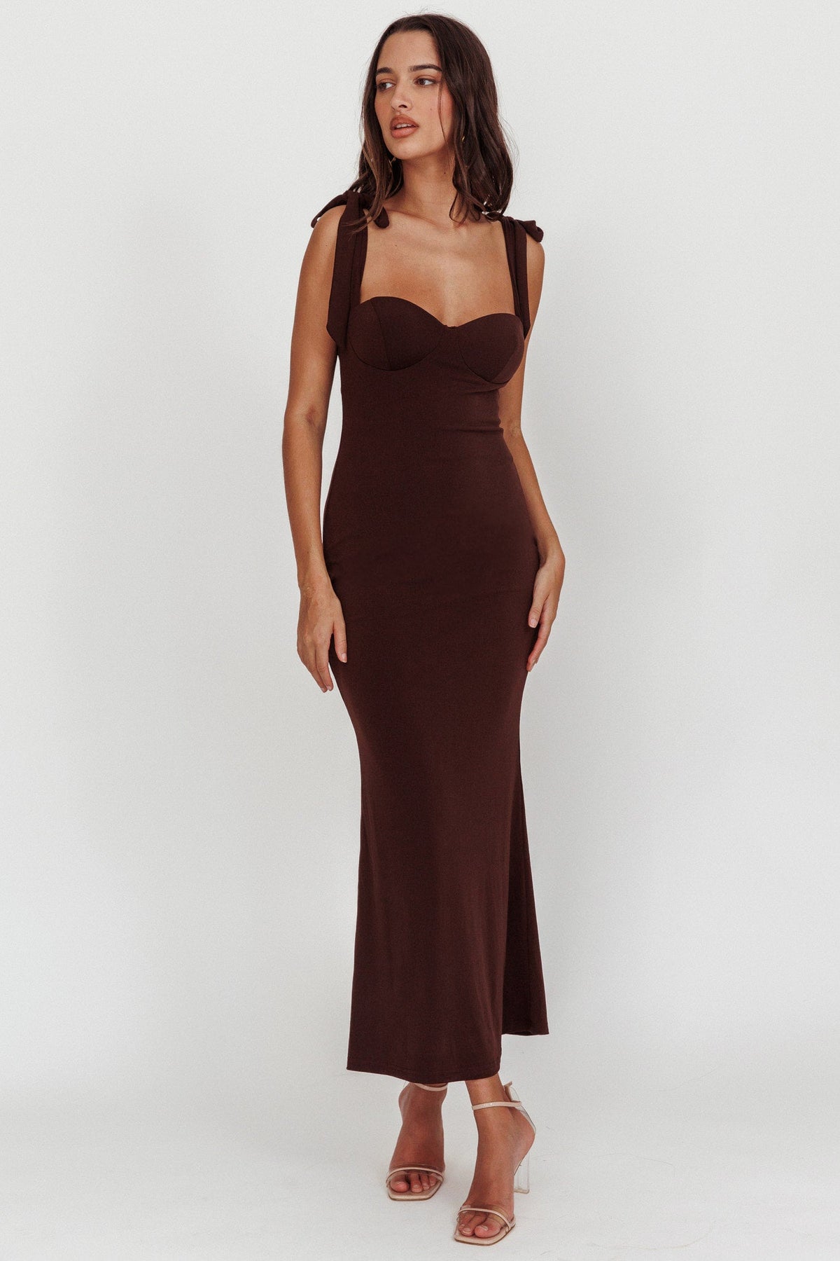 Maxivestido Rose Garden con Nudo en los Hombros Marrón