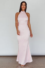 Vestido largo con espalda cruzada Fifth Avenue en rosa bebé