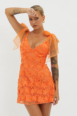 Mini Vestido Mykonos de Ombro Amarrado Embelezado Laranja