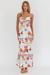 Vestido longo transpassado Fortune Bust com estampa de cereja
