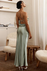Vestido Longo Jayda de Um Ombro com Babado Salvia