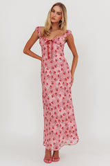 Vestido largo con ribete de cinta Femme Belle Rosa Floral