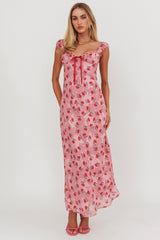 Vestido largo con ribete de cinta Femme Belle Rosa Floral