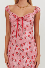 Vestido largo con ribete de cinta Femme Belle Rosa Floral
