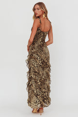 Maxivestido "Día de Ensueño" con Volantes y Estampado de Leopardo