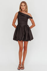 Minivestido Balão com Decote Assimétrico Celinda Preto
