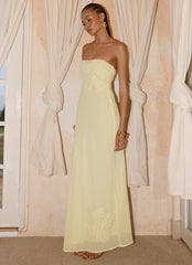 Maxivestido palabra de honor con abalorios florales Sassafras - Amarillo