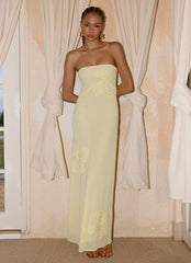 Maxivestido palabra de honor con abalorios florales Sassafras - Amarillo