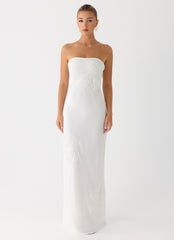 Vestido largo sin tirantes de sasafrás con abalorios - Blanco