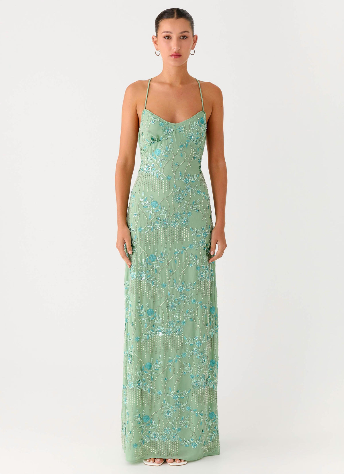 Vestido largo con camisola de lentejuelas Vietta - Menta