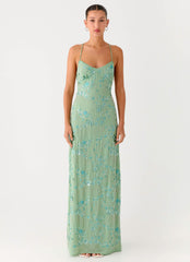 Vestido largo con camisola de lentejuelas Vietta - Menta