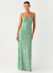 Vestido largo con camisola de lentejuelas Vietta - Menta