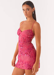 Minivestido con lentejuelas Vietta y tirantes finos - Fucsia