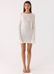 Minivestido de ganchillo de manga larga Zenzi - Blanco