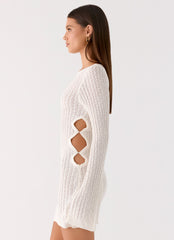 Minivestido de ganchillo de manga larga Zenzi - Blanco