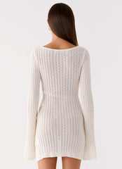 Minivestido de ganchillo de manga larga Zenzi - Blanco