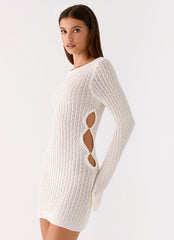 Minivestido de ganchillo de manga larga Zenzi - Blanco