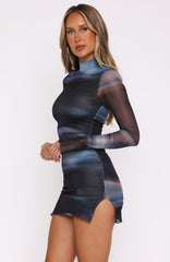 Vestido Curto Manga Longa Ombré Cinza Fatal Attraction