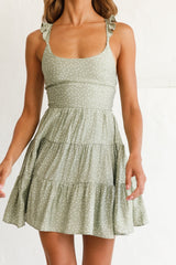 Allegra Vestido con dobladillo fruncido y espalda con cordones, color oliva