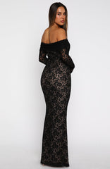 Vestido largo maxi con manga larga de encaje "Be My Peace" - Negro