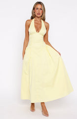 Vestido midi tipo halter Tinsel Trouble, color limón