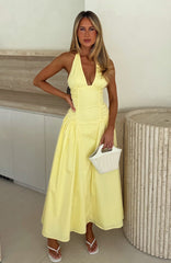 Vestido midi tipo halter Tinsel Trouble, color limón