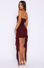 Minivestido sin tirantes Valentine Muse color borgoña intenso